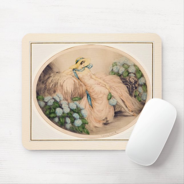 Pink Lady by Louis Icart Mouse Pad (With Mouse)