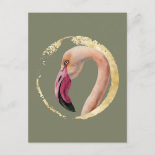 Pink Lady   Flamingo Bird Watercolor Illustration Postcard