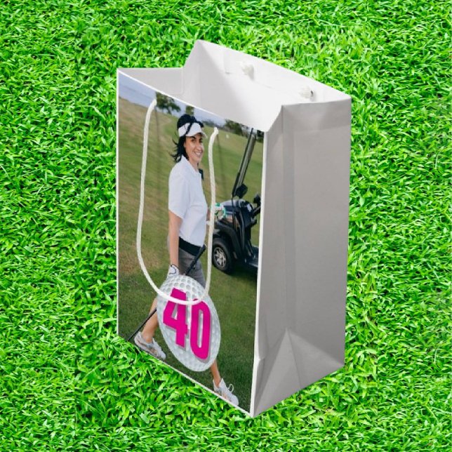 Pink Lady Golf-40 Themed  Medium Gift Bag (Swing in Style, Gift with Heart!)