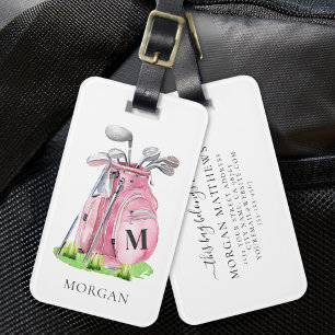Pink Lady Golfer Monogram Luggage Tag