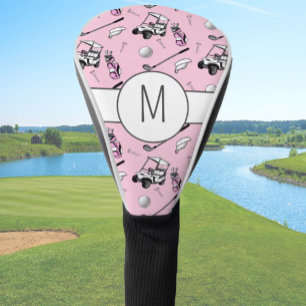 Pink Lady Golfer Stylish Modern Custom Initial Golf Head Cover