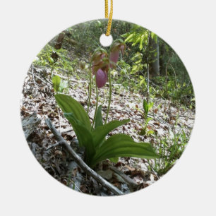 Pink lady slipper Orchid Ceramic Ornament