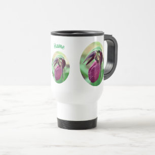 Pink Lady Slipper Orchid Flower Personalised Travel Mug