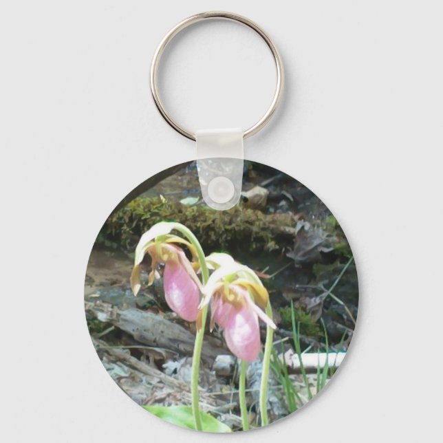 Pink Lady slipper orchid Key Ring (Front)