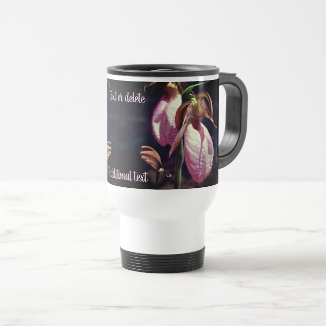 Pink Lady Slipper Orchid Pair Personalised    Travel Mug (Front Right)