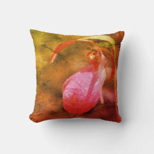 Pink Lady Slipper Orchid Raindrop Abstract  Cushion