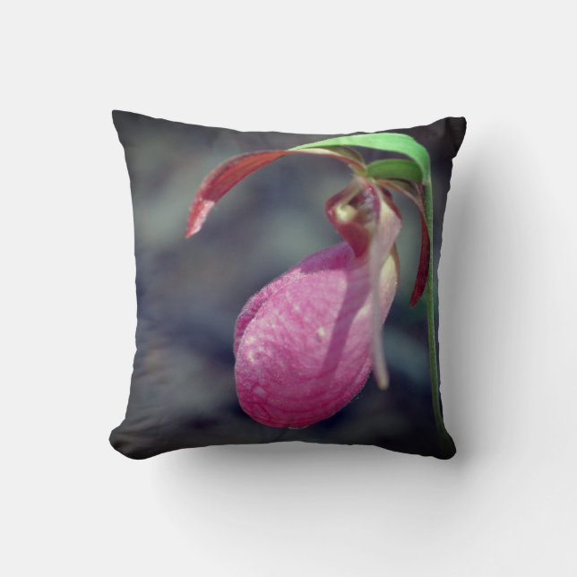 Pink Lady Slipper Orchid Raindrop   Cushion (Front)