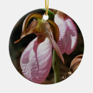 Pink Lady Slipper Pair Flower Ornament