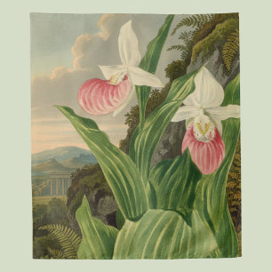 Pink Lady Slipper Vintage Floral Orchid Botanical Tapestry