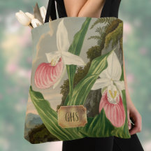 Pink Lady Slipper Vintage Floral Orchid Monogram