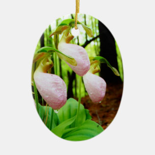 Pink Lady Slipper wild Orchid Ceramic Ornament