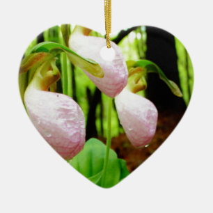 Pink Lady Slipper wild Orchid Ceramic Ornament