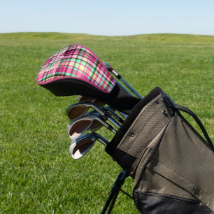 Pink Lady Slipper Wildflower Plaid Pink and Black Golf Head Cover