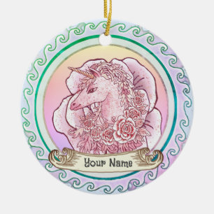 Pink Lady Unicorn Ceramic Ornament