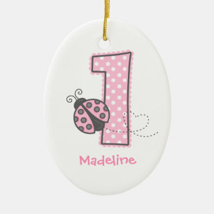 Pink Ladybug 1st Birthday Ceramic Tree Decoration