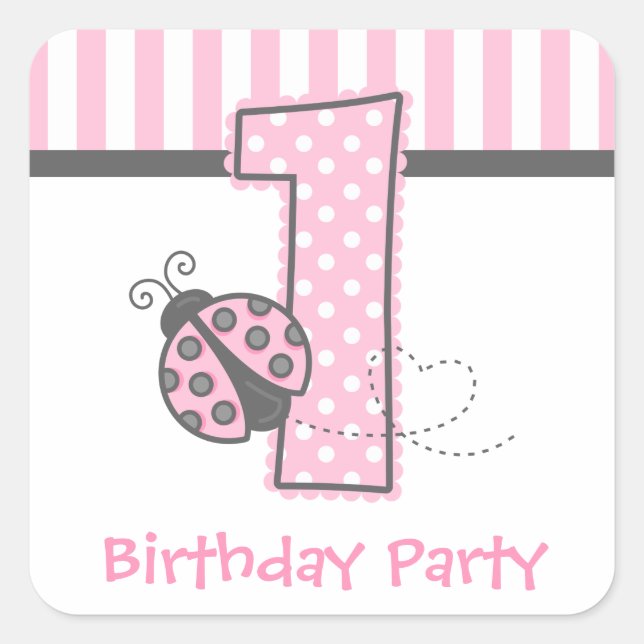 Pink Ladybug 1st Birthday Square Sticker (Front)