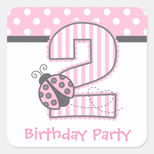 Pink Ladybug 2nd Birthday Square Sticker (Front)