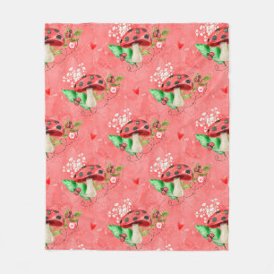Pink Ladybug And Mushroom Pattern Fleece Blanket