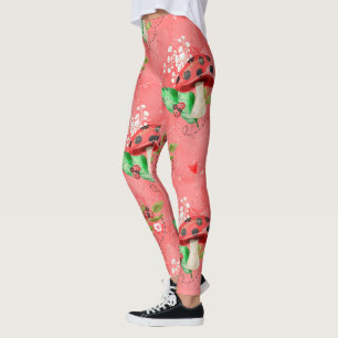 Pink Ladybug And Mushroom Pattern Leggings