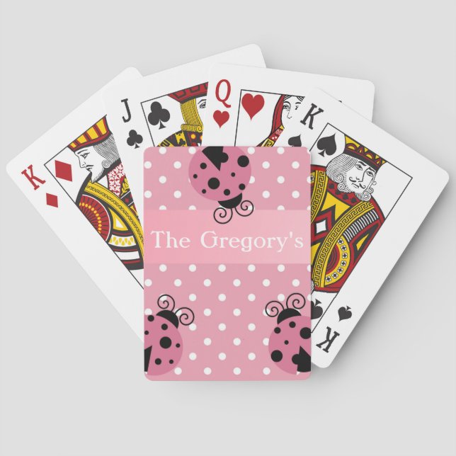 Pink Ladybug and Polka Dots Playing Cards (Back)