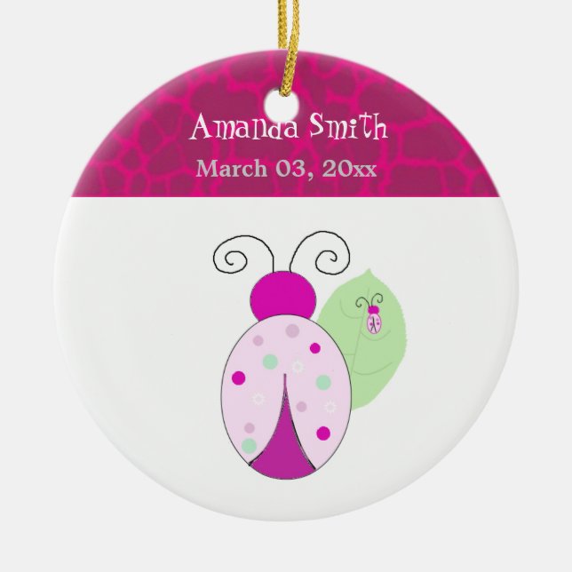 Pink Ladybug Baby First Christmas Ceramic Tree Decoration (Front)