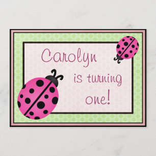 Pink Ladybug Baby Girl Birthday Party Invite Green