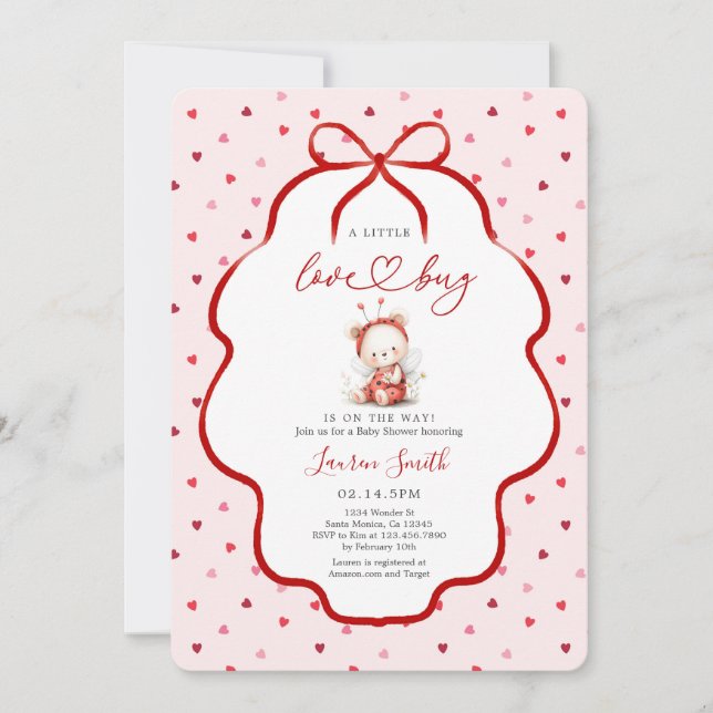 Pink ladybug Baby Shower Girl Invitation (Front)