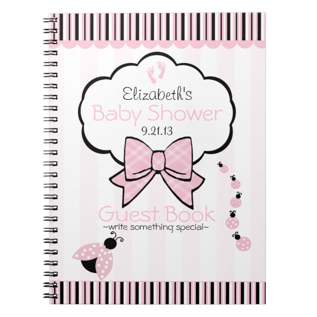 Pink Ladybug Baby Shower Guest Book- Notebook (Front)
