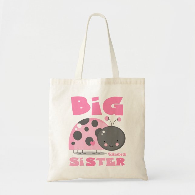 Pink Ladybug Big Sister Tote Bag (Front)
