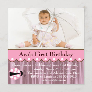 Pink Ladybug Birthday Party Invitation