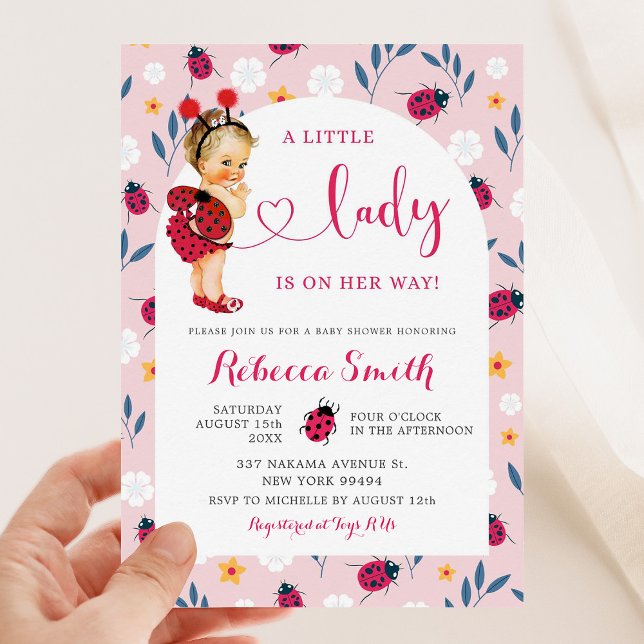 Pink Ladybug Blonde Girl Baby Shower Invitation (Creator Uploaded)
