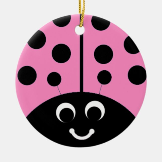 pink ladybug ceramic tree decoration (Front)