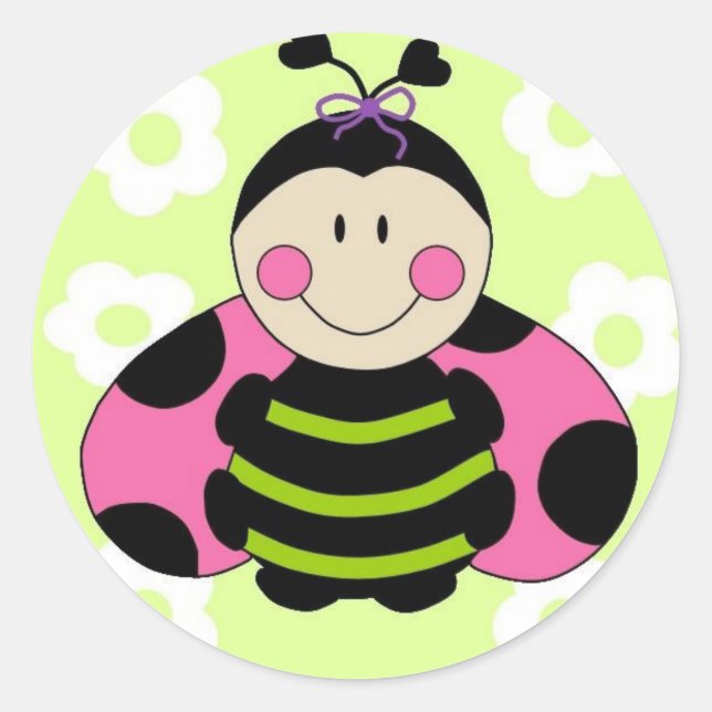 Pink Ladybug Classic Round Sticker (Front)