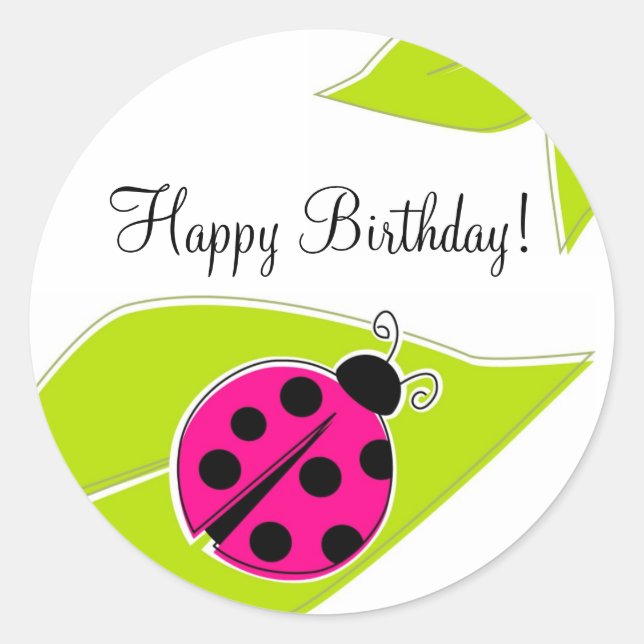 Pink Ladybug Cupcake Toppers Classic Round Sticker (Front)