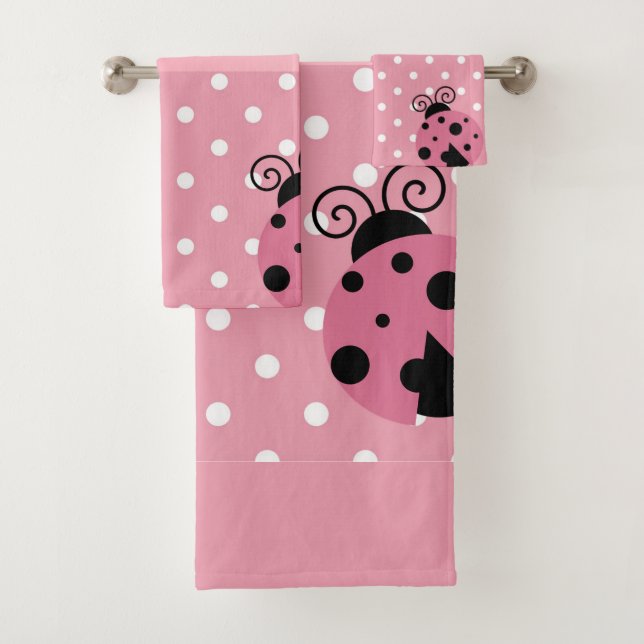 Pink Ladybug Custom Bath Towel Set (Insitu)