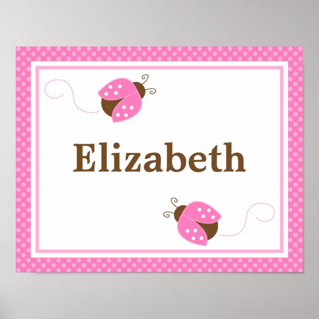 Pink Ladybug Dots Personalised Name Wall Art (Front)
