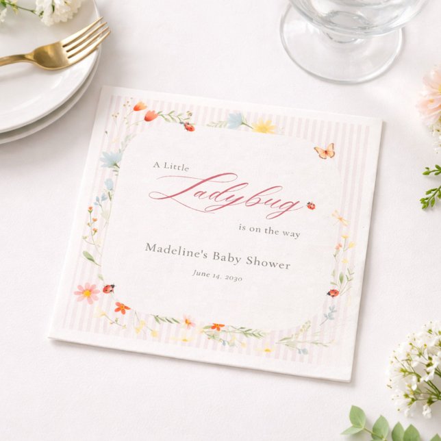 Pink Ladybug Garden Floral Baby Shower Napkin (Creator Uploaded)