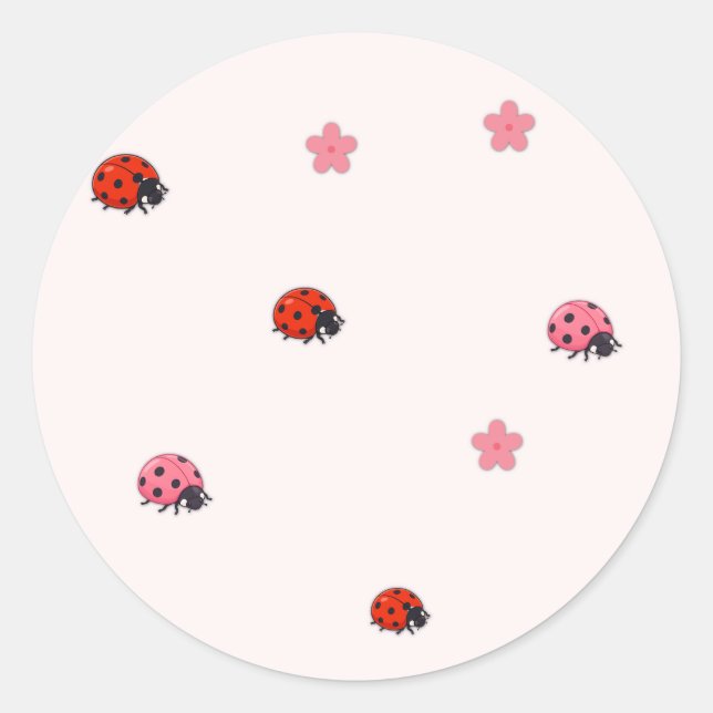 Pink Ladybug Garden Pattern Sticker (Front)