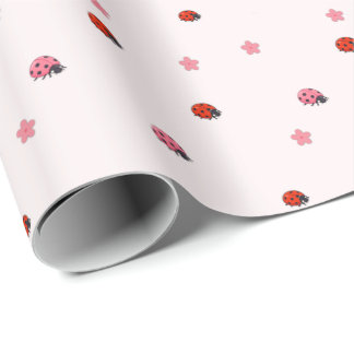Pink Ladybug Garden Pattern Wrapping Paper