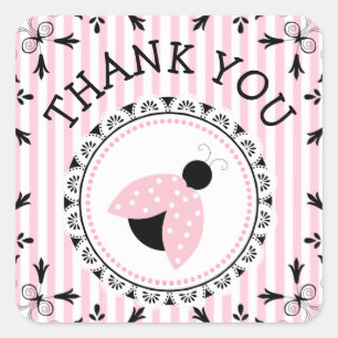 Pink Ladybug Girl Baby Shower Thank You Stickers