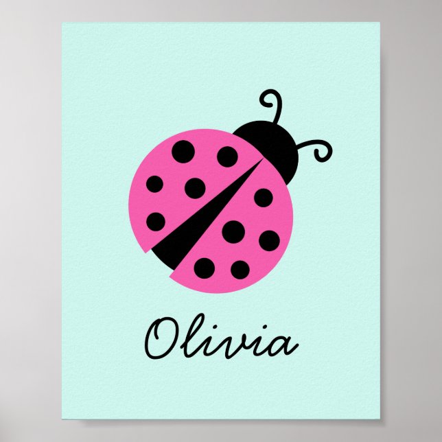 Pink ladybug girls baby room nursery decor poster (Front)