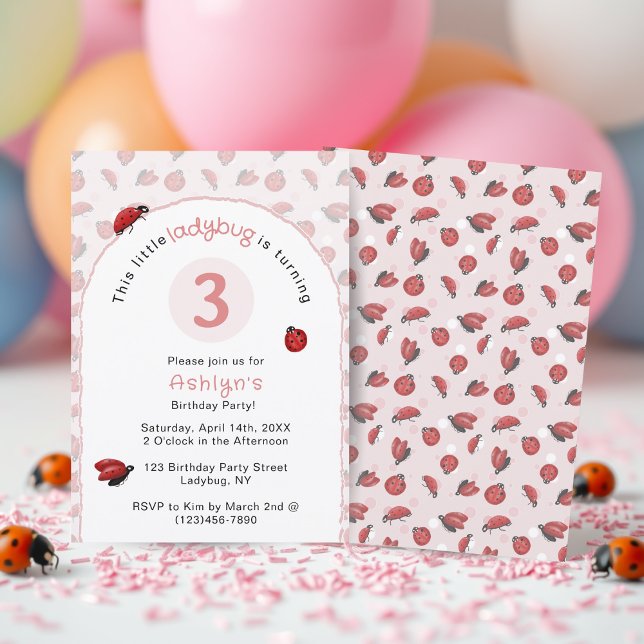 Pink Ladybug Girls Birthday  Invitation (Pink Ladybug Girls Birthday Invitation)