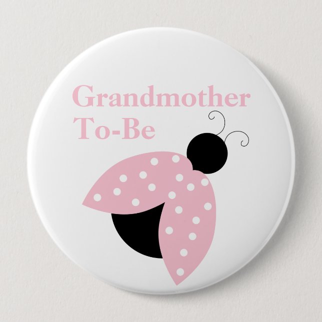 Pink Ladybug Grandma To Be Baby Shower Button (Front)