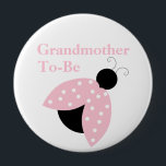 Pink Ladybug Grandma To Be Baby Shower Button<br><div class="desc">Cute Grandma-to-be baby shower button done in white with a pink,  white,  and black ladybug.  Black text,  on top reads,  Grandma To-Be.  Personalise the text to read what you want,  great for mummy to be,  grandmothers,  and aunts to be.</div>