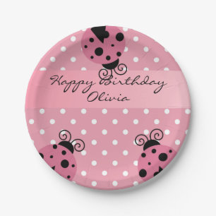 Pink Ladybug Personalised Birthday Paper Plates