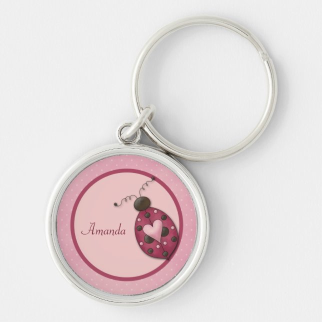 Pink Ladybug Personalised Keychain (Front)