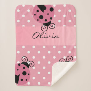 Pink Ladybug Personalised Sherpa Blanket