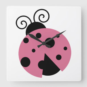 Pink Ladybug Square Wall Clock