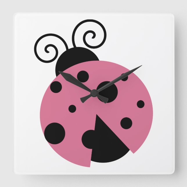 Pink Ladybug Square Wall Clock (Front)