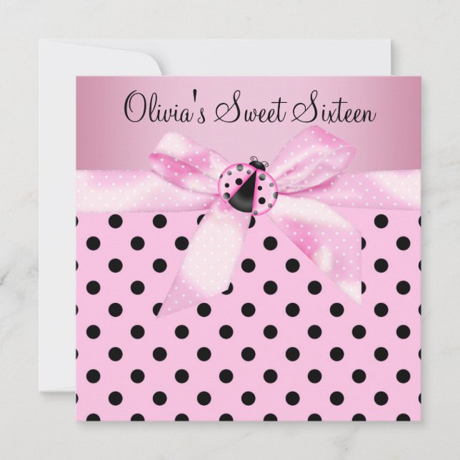 Pink Ladybug Sweet Sixteen Birthday Party Invitation (Front)